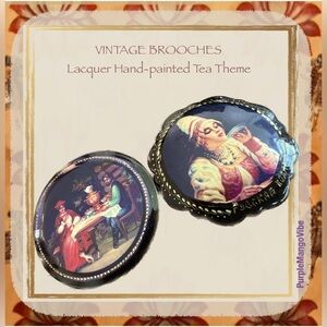 VINTAGE HAND-PAINTED LACQUER BROOCHES | Eastern European